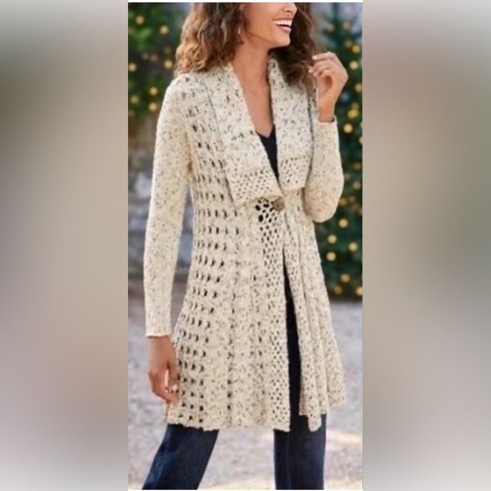 Soft Surroundings Teresa Crochet Cardigan in Winter White